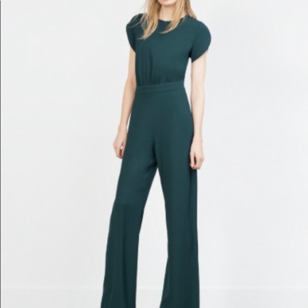 Zara green & black wide leg jumpsuit